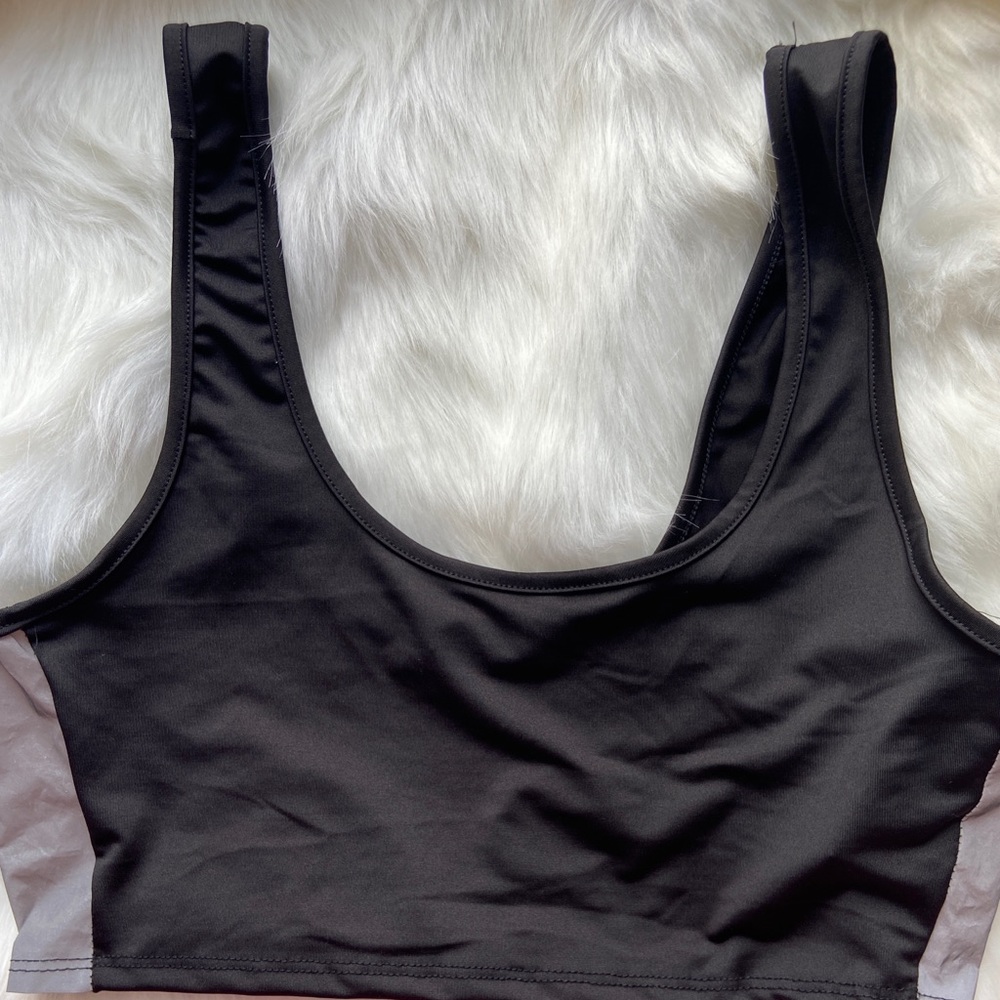 Black Crop Tank w/ Reflective strips  , spandex material